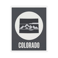 Colorado badge sticker with white circular logo, mountain stripes, and COLORADO text on dark square