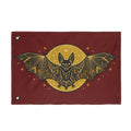 Burgundy bat moon flag with gold geometric bat and moon, side grommets