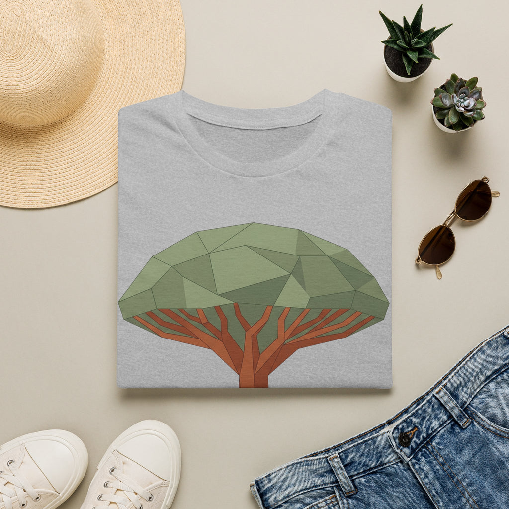 Unisex light gray t-shirt with geometric acacia tree nature graphic