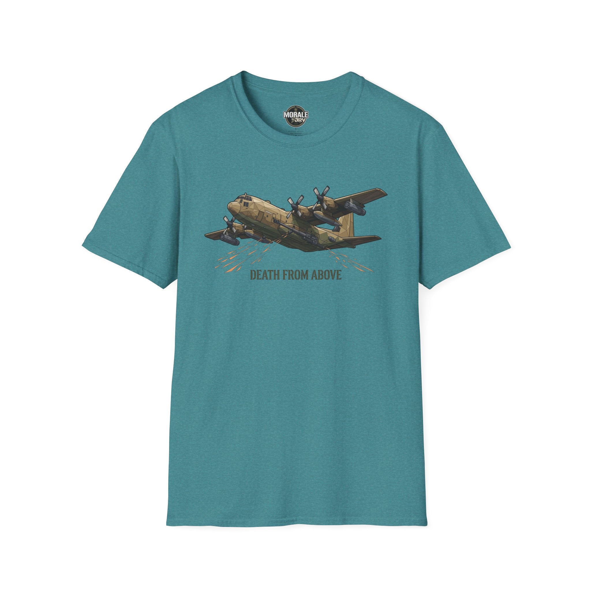 Teal C-130 cargo plane graphic T-shirt with “DEATH FROM ABOVE”
