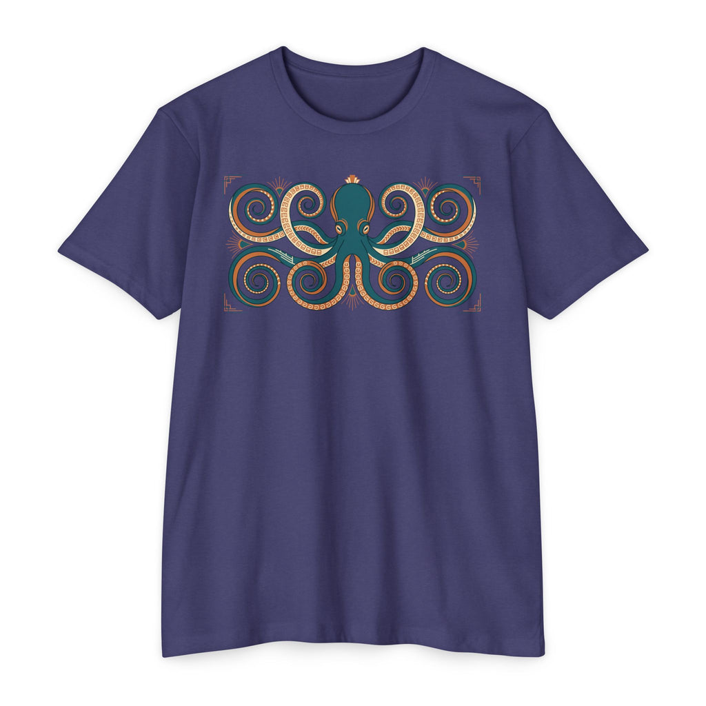 Octopus swirl graphic T-shirt, short-sleeve crew neck in purple