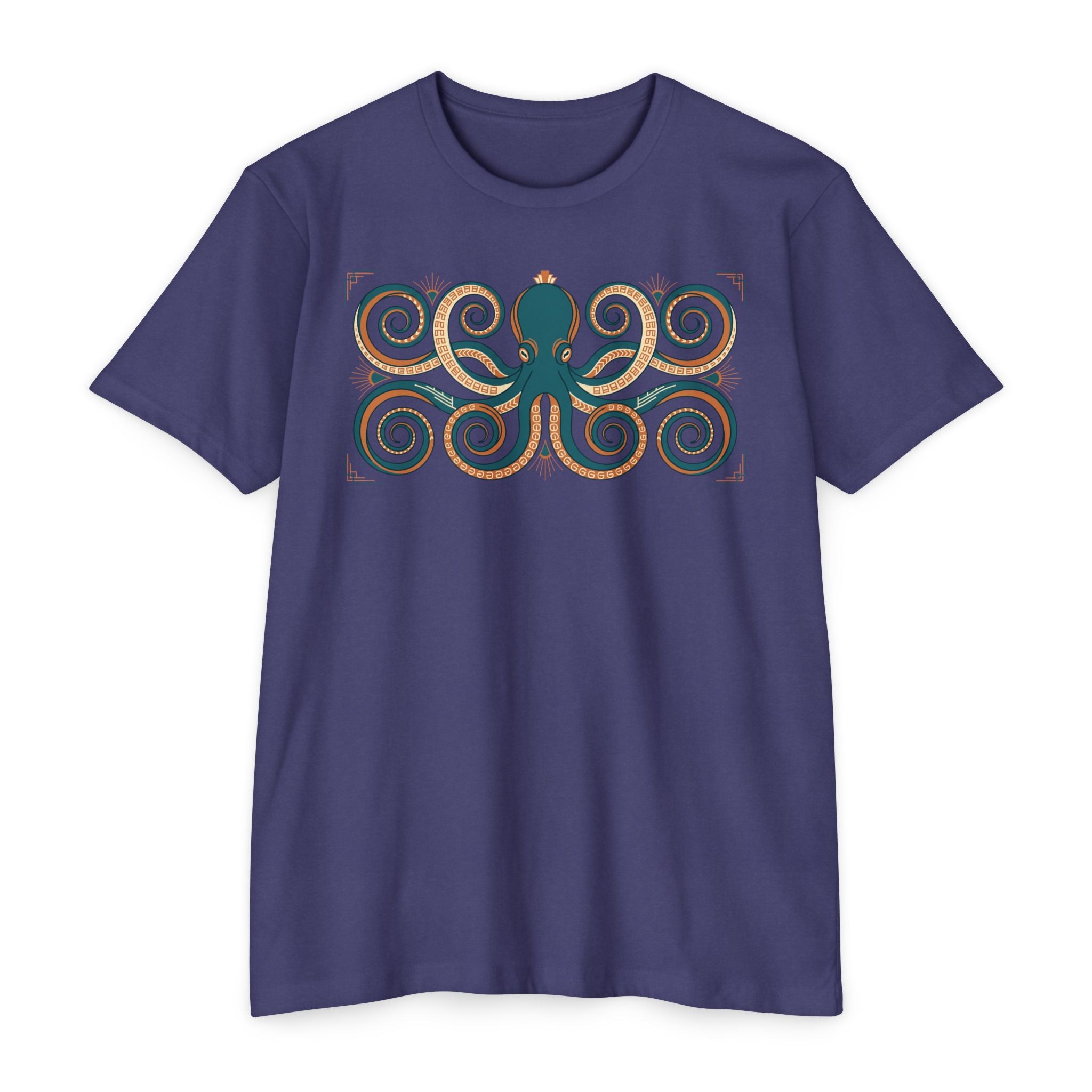 Octopus swirl graphic T-shirt, short-sleeve crew neck in purple