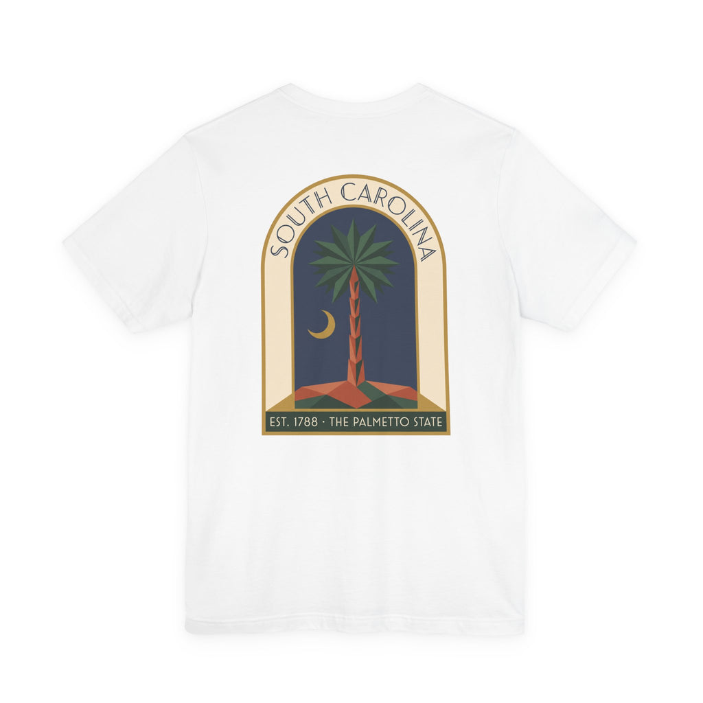 White T-shirt with large South Carolina palmetto window graphic on back
