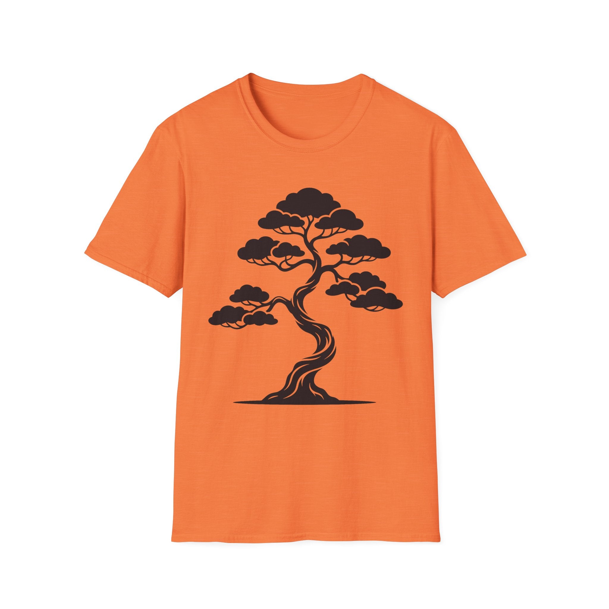 Bonsai tree T-shirt in orange with black tree graphic