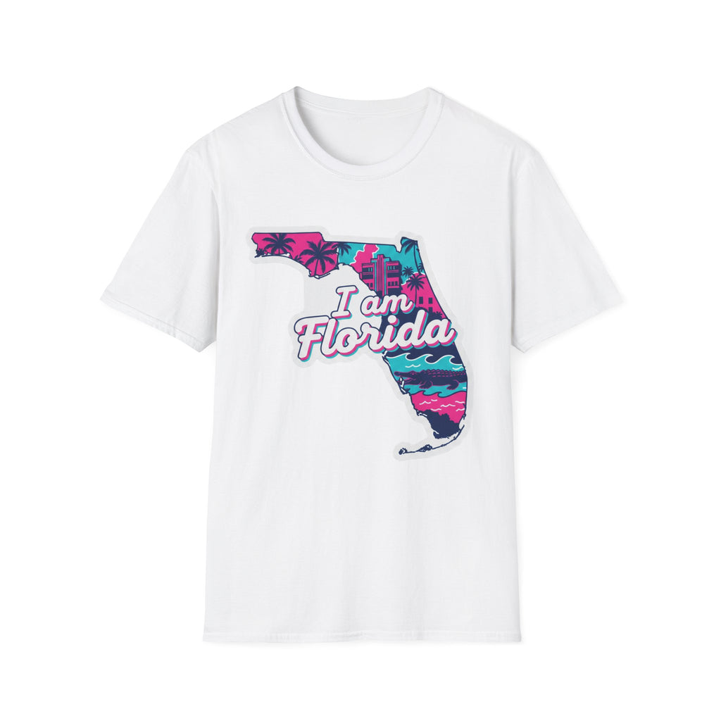Florida T-Shirt „I am Florida“ Retro-Karte mit Palmen, weiß