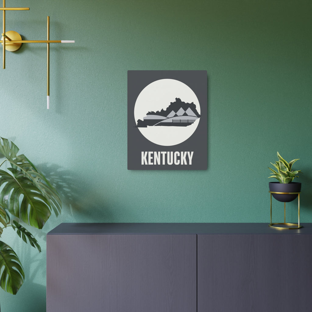 Square Kentucky metal wall art sign with moonlit hills, barn silhouette, and KENTUCKY