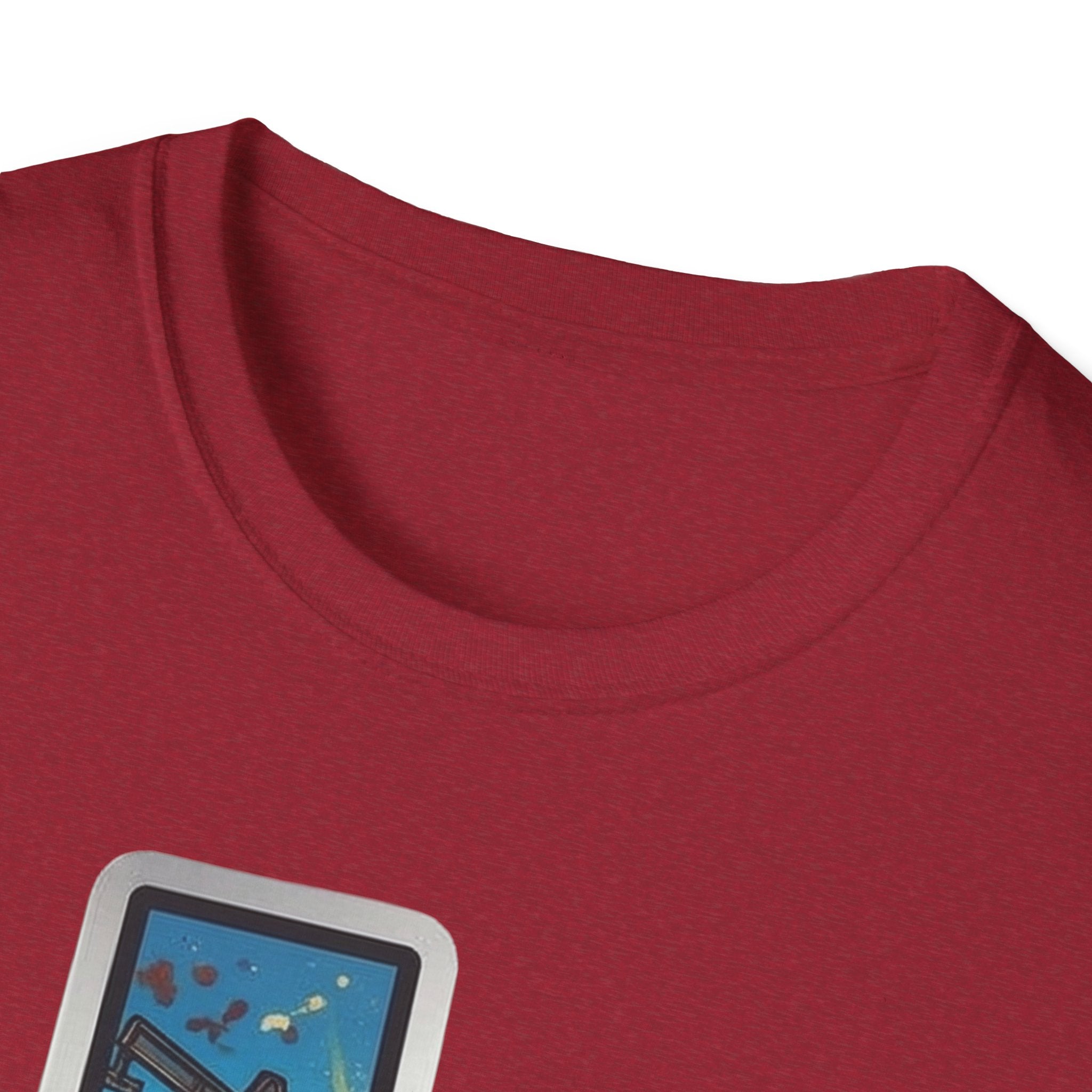 Red T-shirt back close-up, crew-neck seam and upper fabric