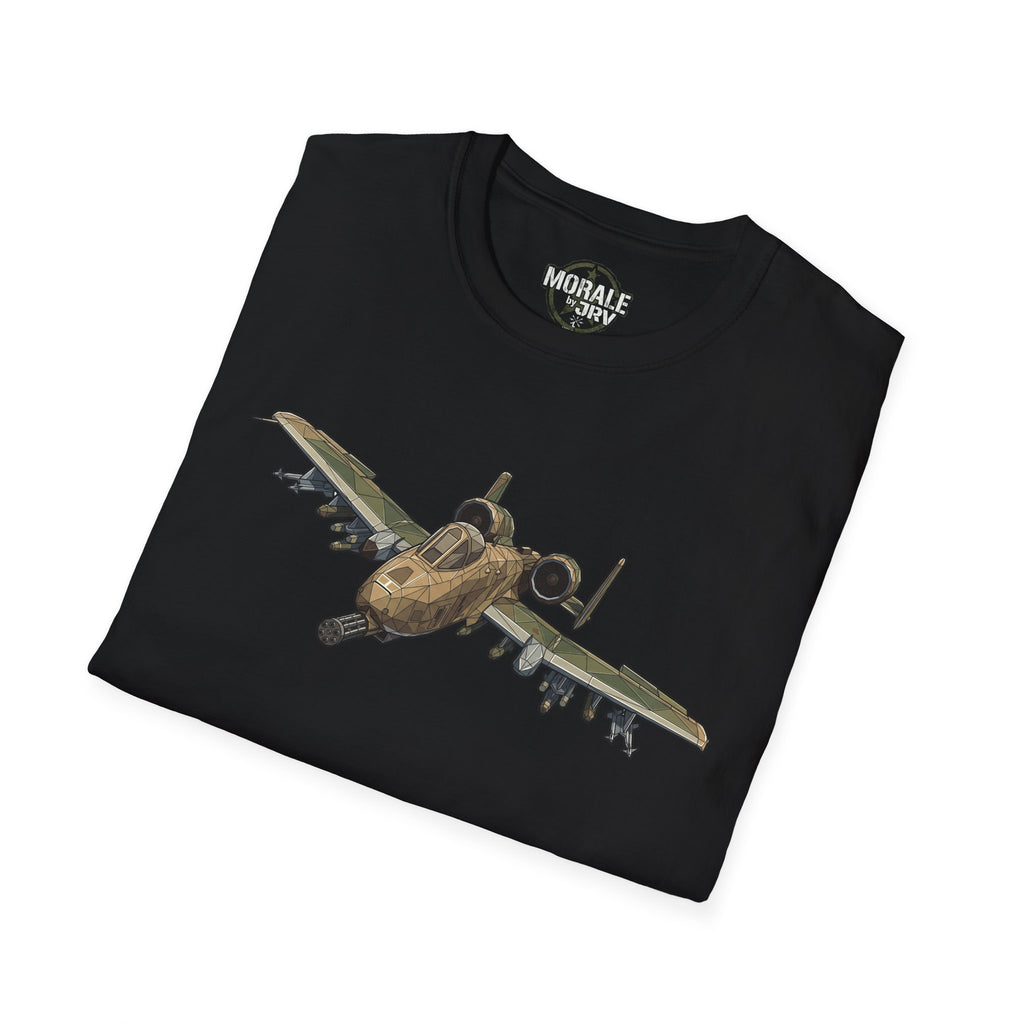 A-10 Warthog T-shirt, black tee with camo attack jet graphic