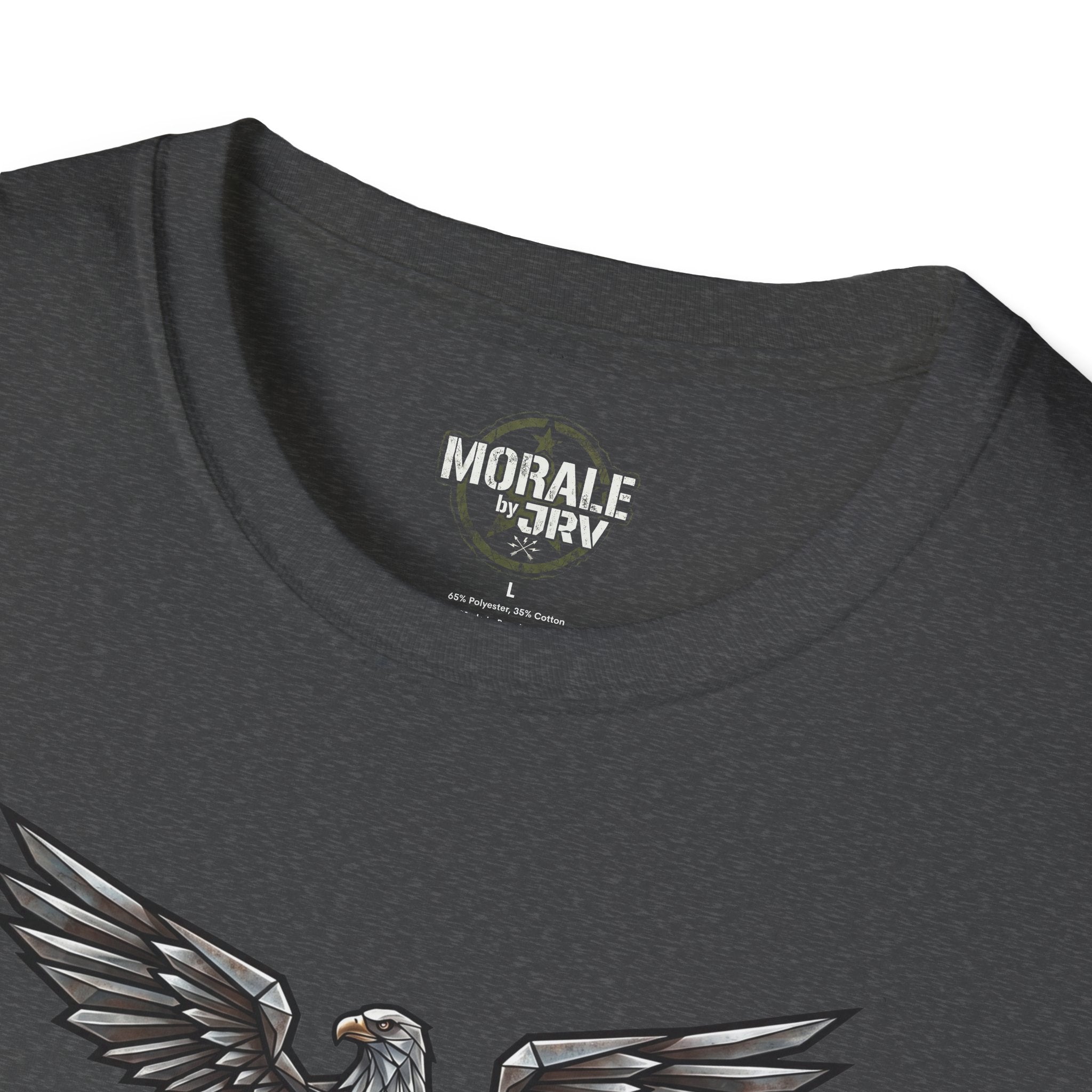 Dark heather T-shirt, crew neck, back collar logo print