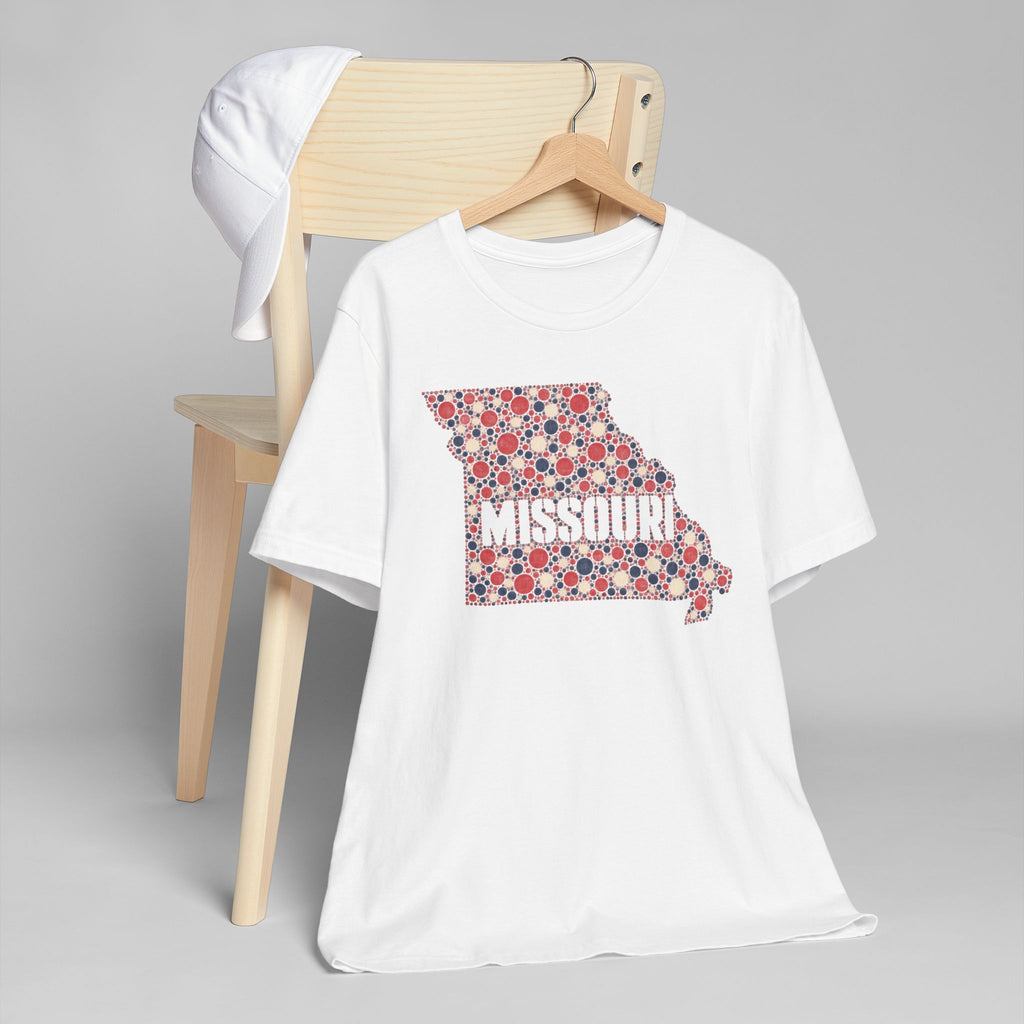 Missouri State Floral Map T-Shirt | Red White and Blue Missouri Outline Graphic Tee