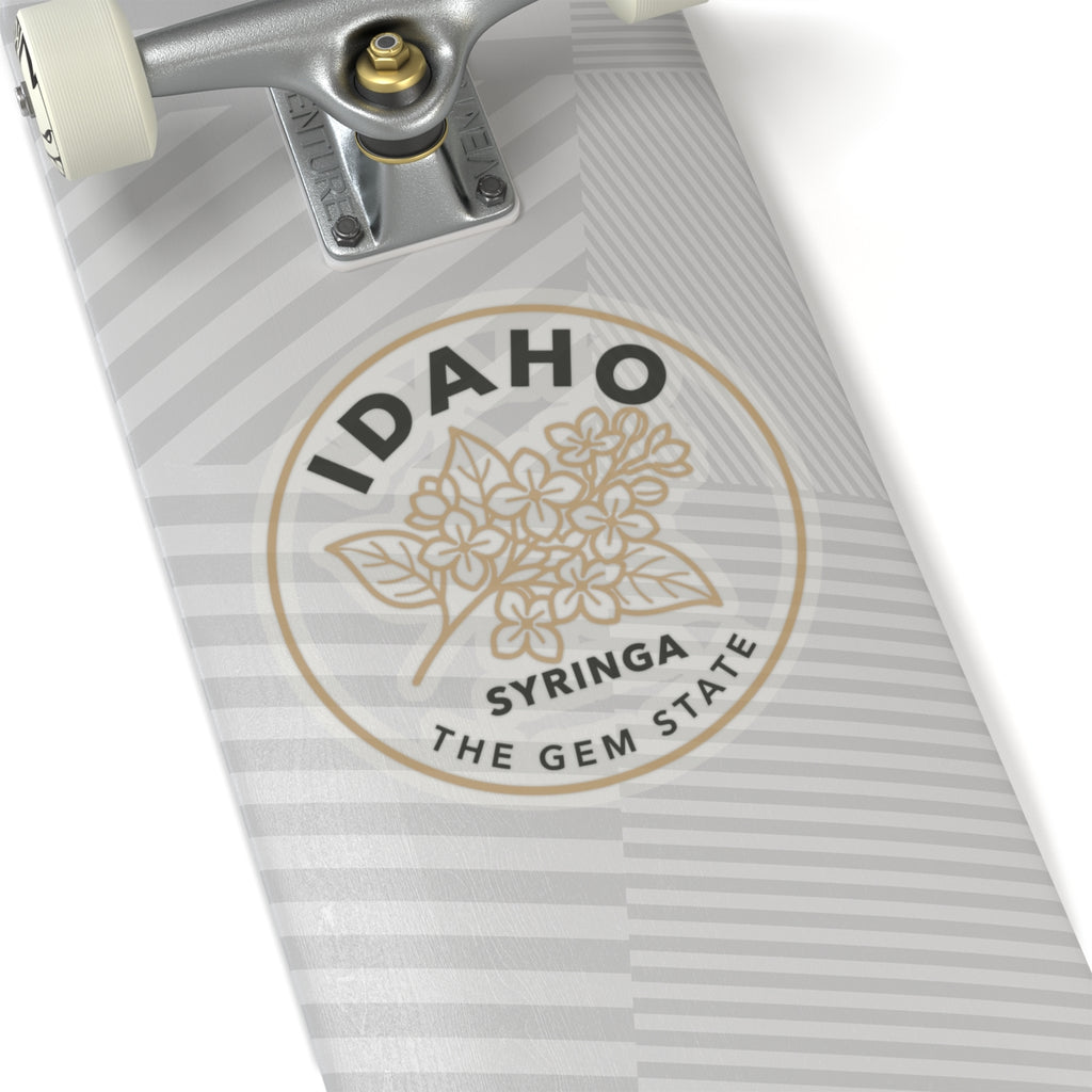 Idaho syringa state flower transparent vinyl sticker, circular botanical logo