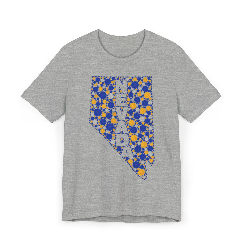 Heather gray crewneck t-shirt with blue and gold Nevada map graphic