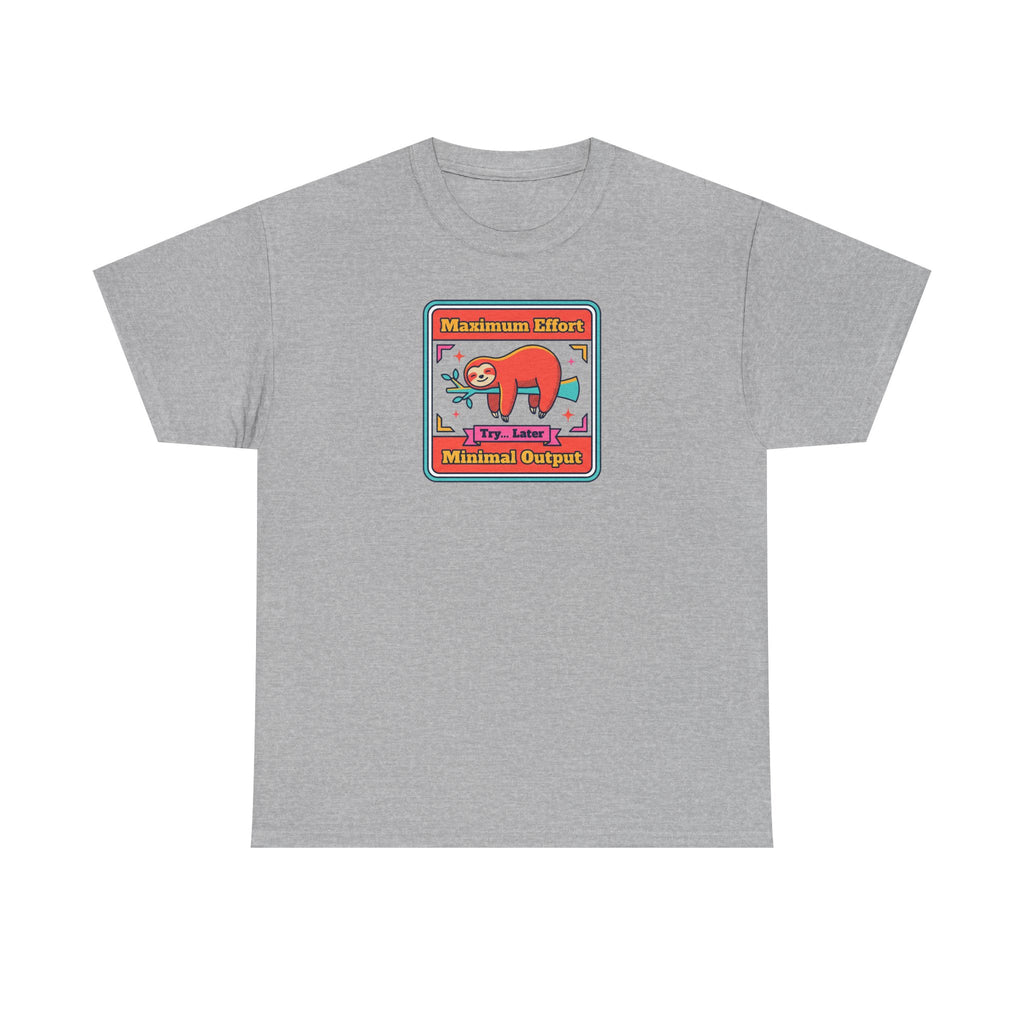 Light gray short-sleeve T-shirt with colorful sloth graphic chest print