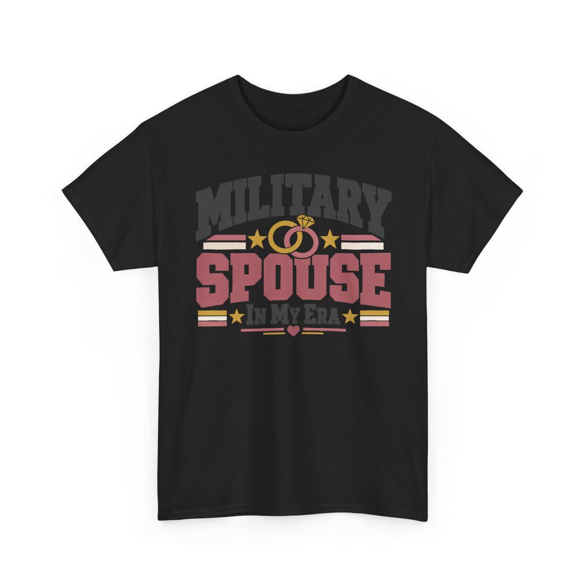 Unisex black T-shirt with “MILITARY SPOUSE IN MY ERA” graphic and stars