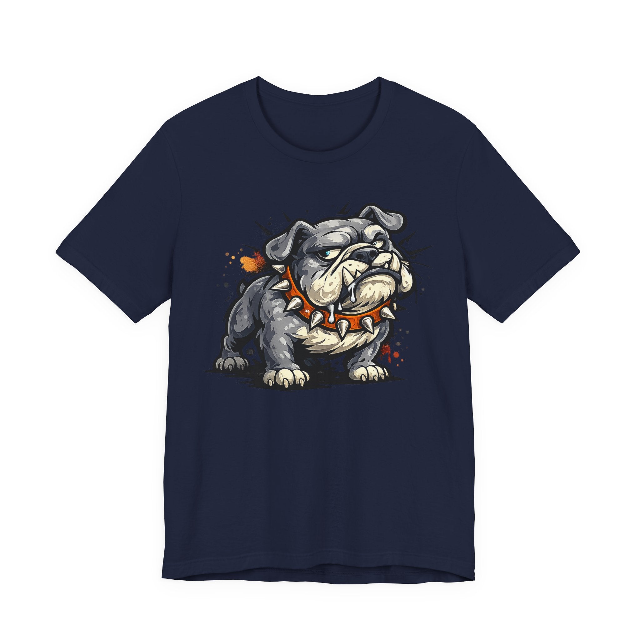 Navy bulldog graphic T-shirt with snarling cartoon dog illustration