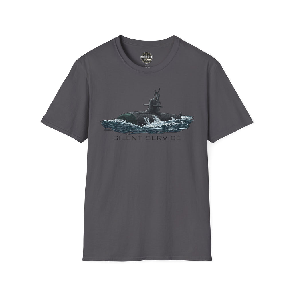 Silent Service T-shirt in dark gray, submarine graphic with SILENT SERVICE text