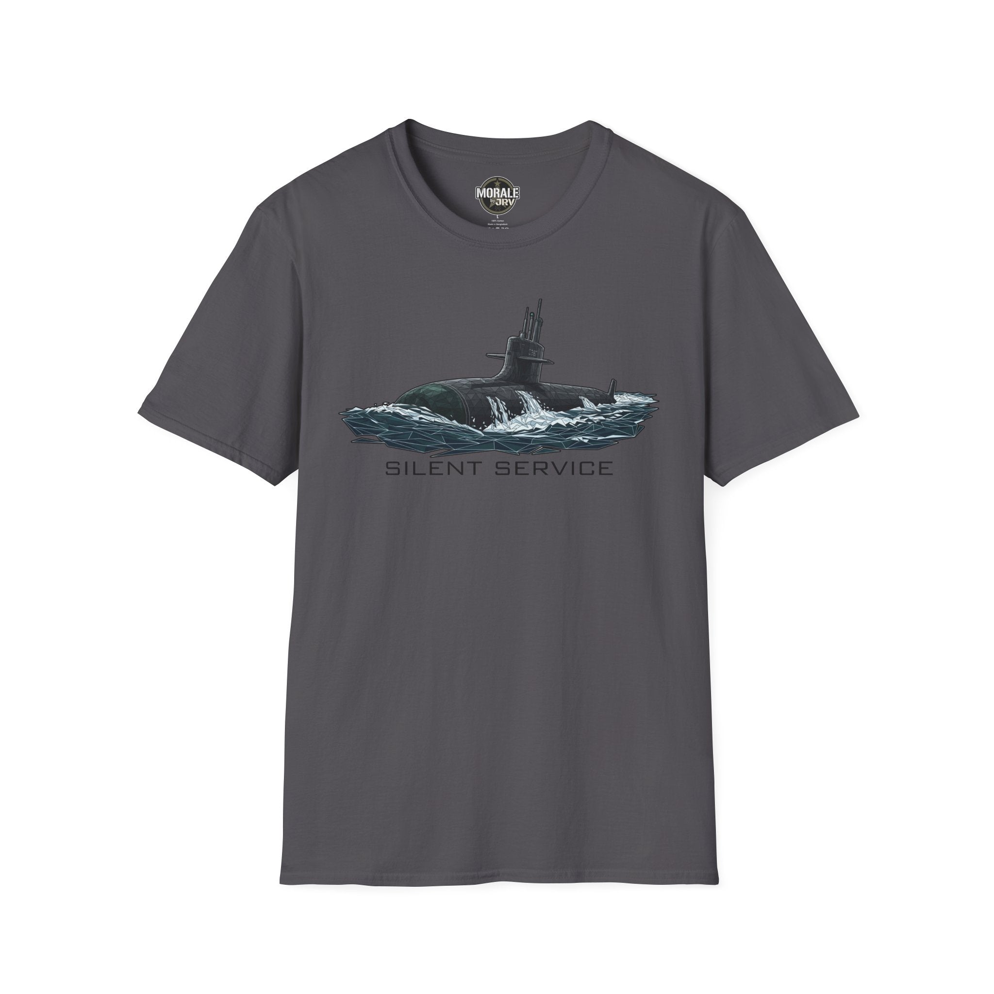 Silent Service T-shirt in dark gray, submarine graphic with SILENT SERVICE text