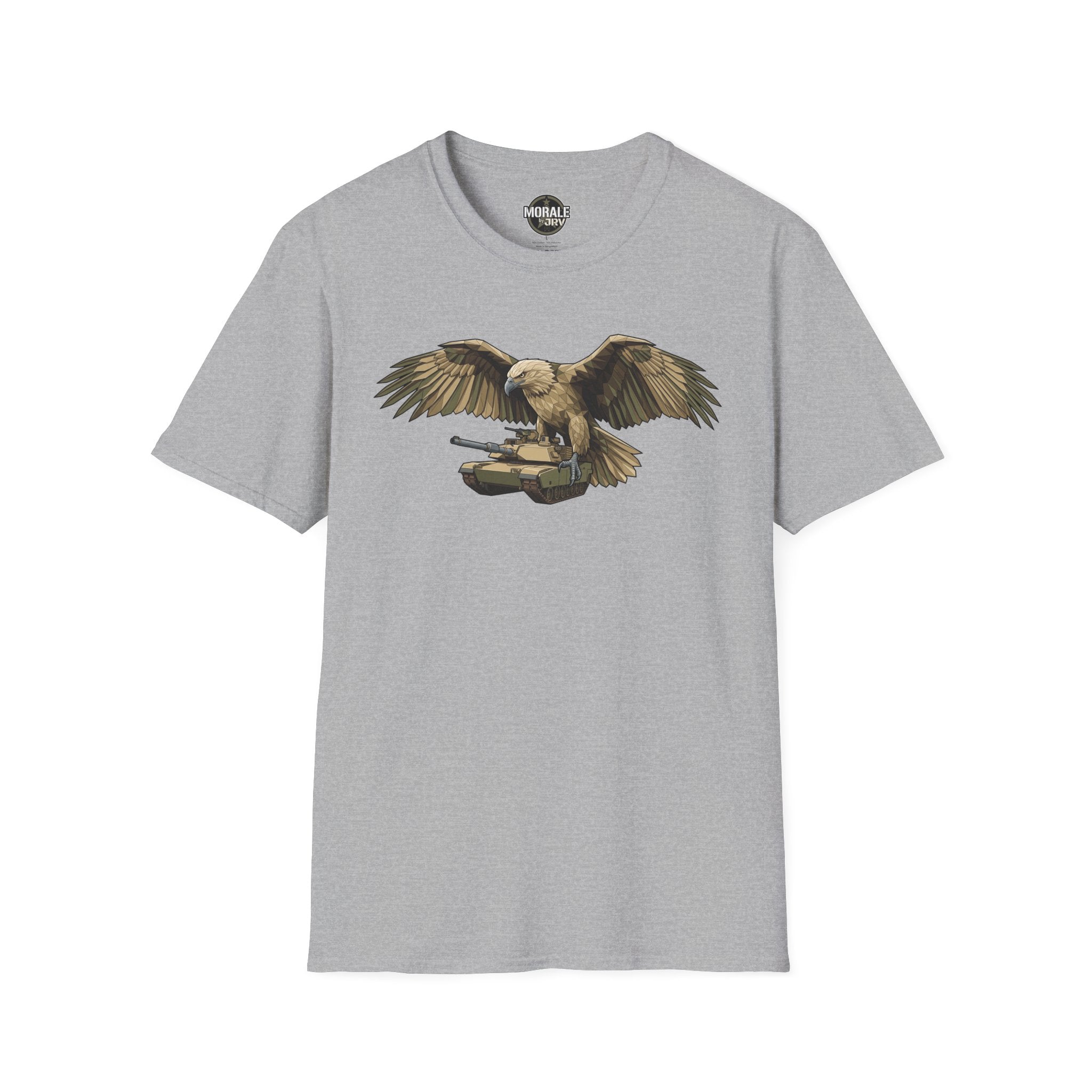 T-shirt with Bald Eagle design on sport grey fabric, wings spread centerpiece graphic