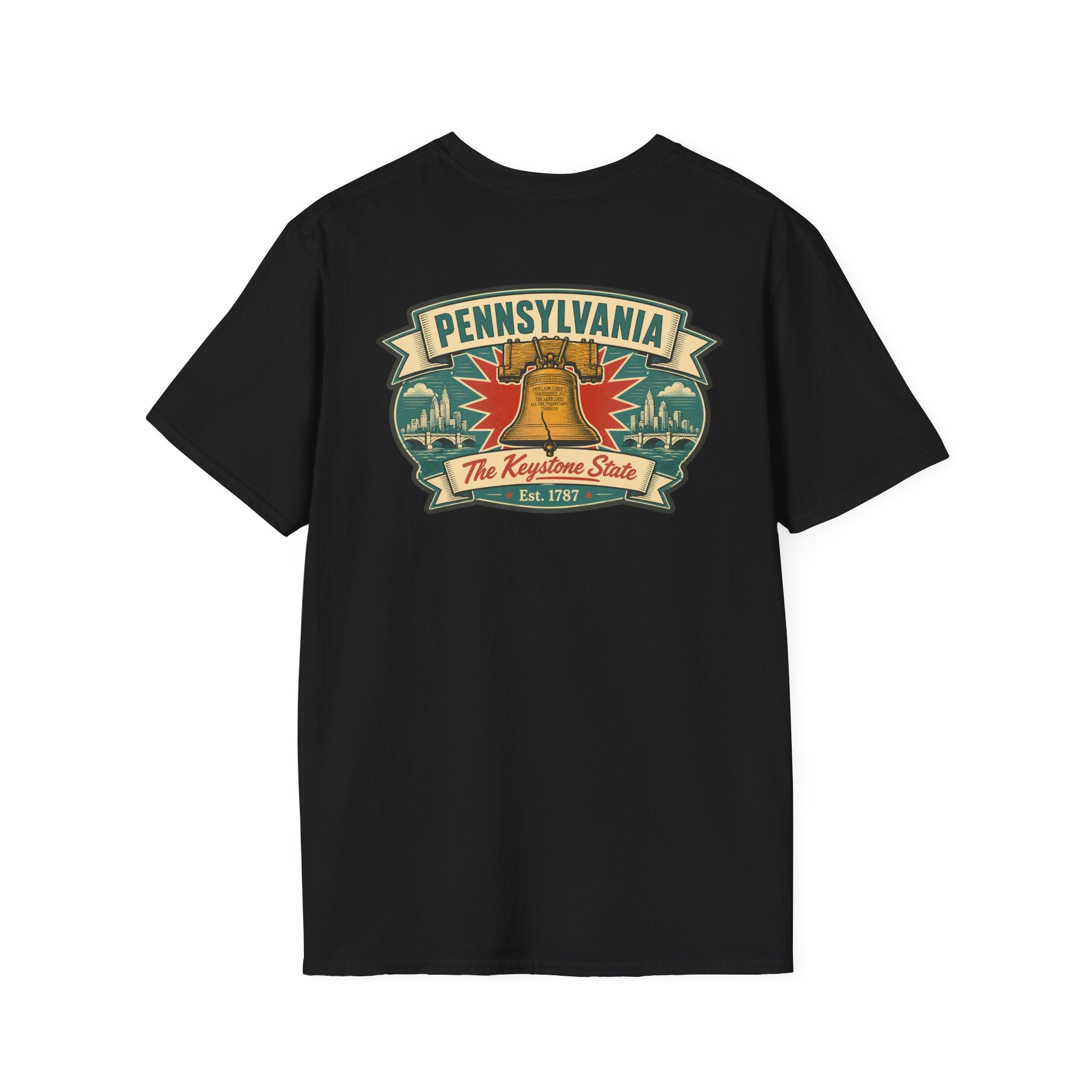 Pennsylvania Liberty Bell T-shirt in black with front Pennsylvania crest graphic