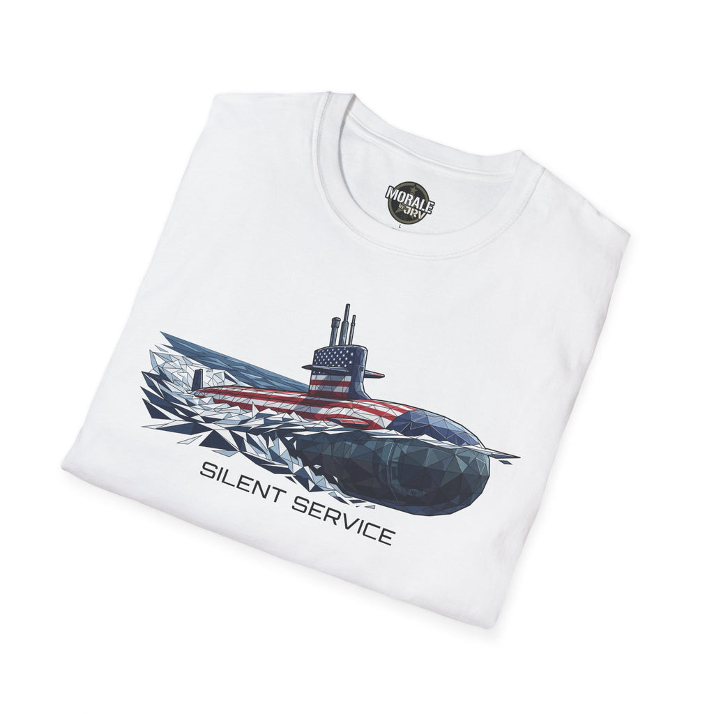 Silent Service T-Shirt, white, submarine graphic with 'SILENT SERVICE' text