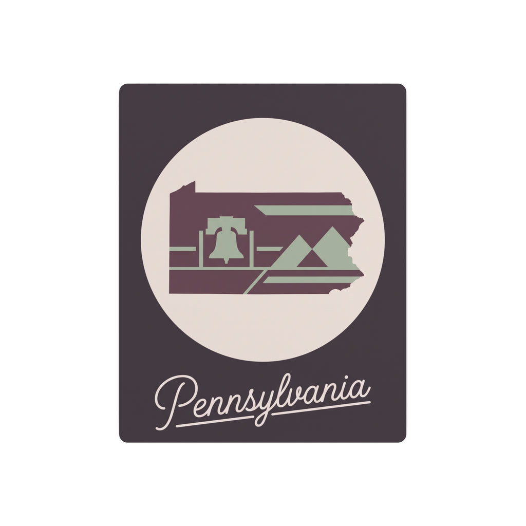 Mauve metal Pennsylvania wall art with oval landscape silhouette and script “Pennsylvania”