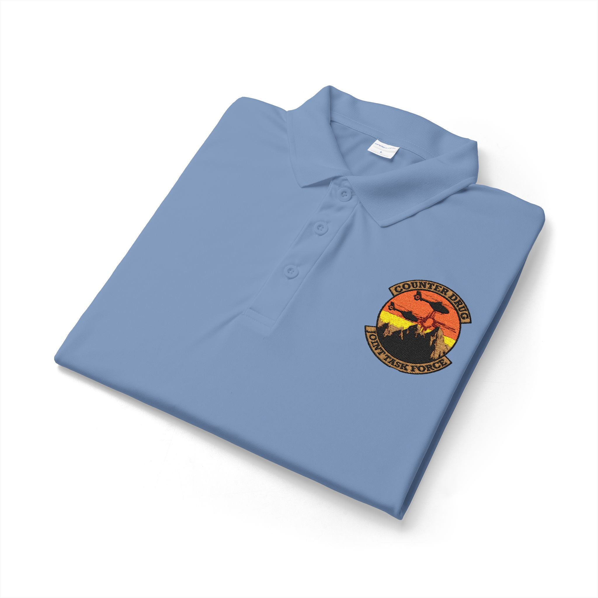 Sunset Surf polo shirt, light blue with embroidered logo patch at chest