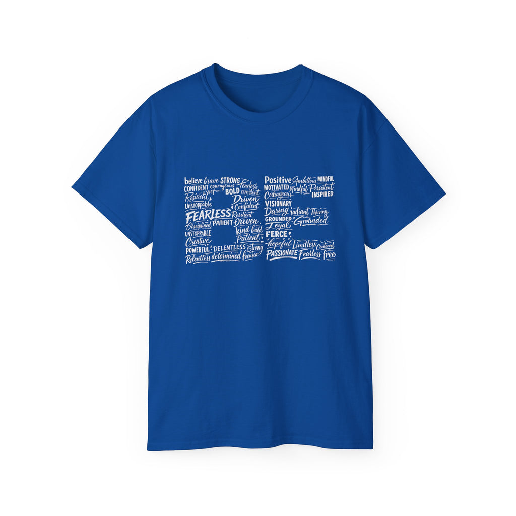 Life word cloud T-shirt in Royal Blue with inspirational typography print