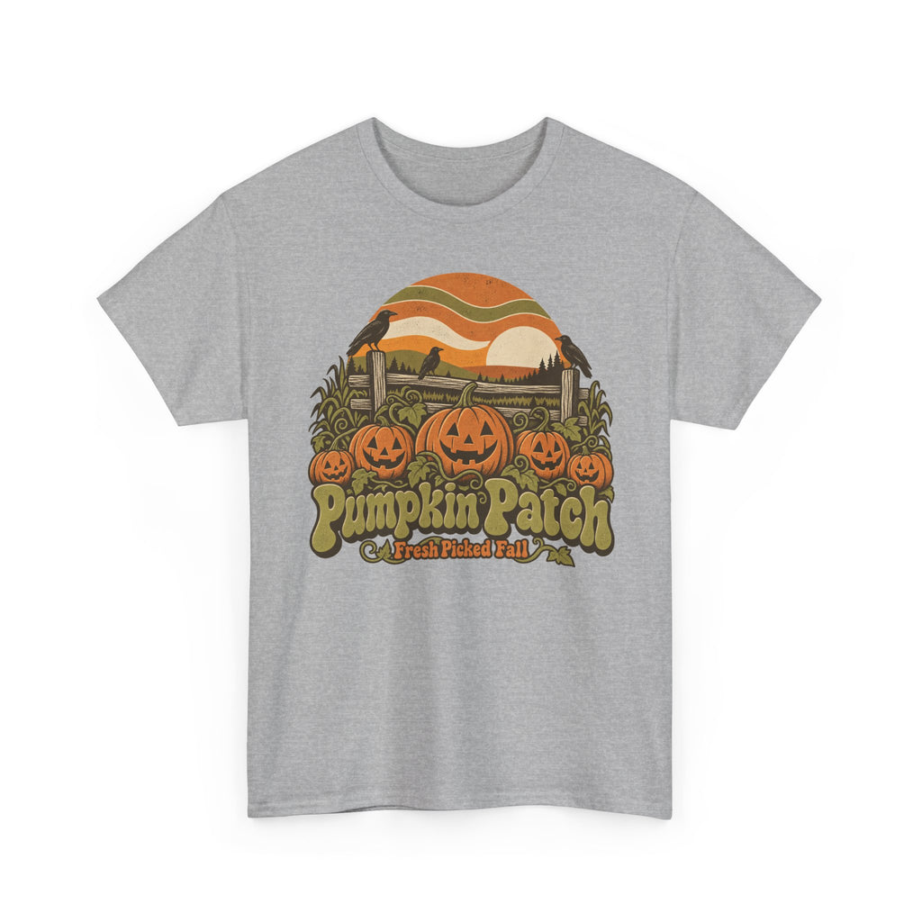 Pumpkin Patch T-Shirt, Retro Jack O Lantern Sunset Fall Halloween Shirt for Women and Men, Vintage Autumn Farm Graphic Tee