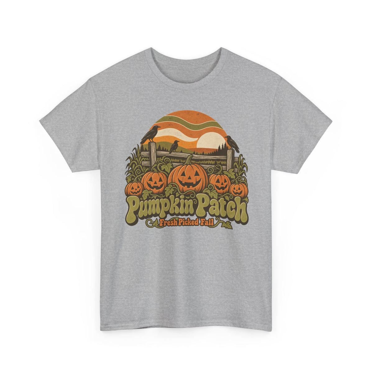 Pumpkin Patch T-Shirt, Retro Jack O Lantern Sunset Fall Halloween Shirt for Women and Men, Vintage Autumn Farm Graphic Tee