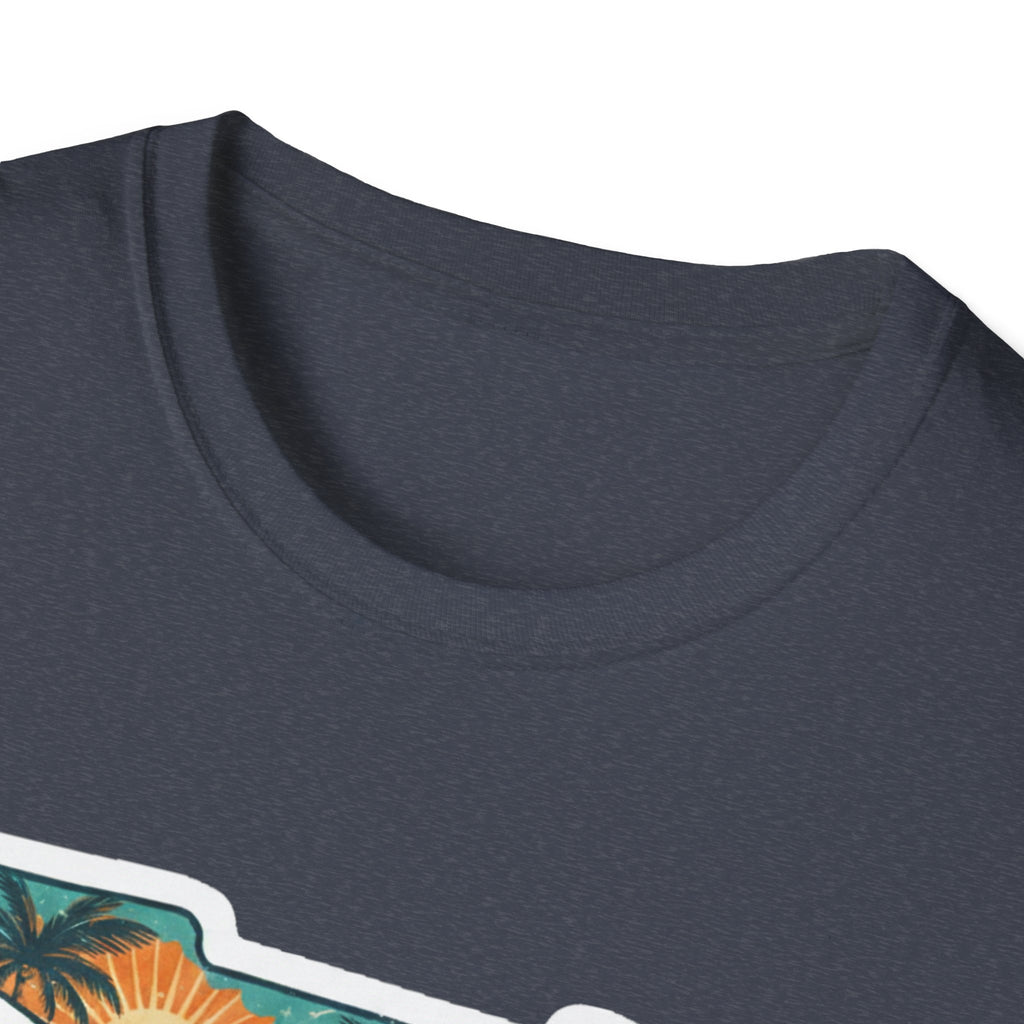 Dark gray crew neck with partial tropical Florida graphic at hem