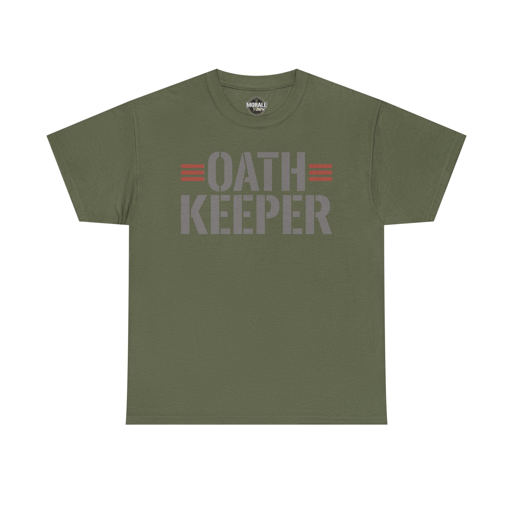Green T-shirt with 'OATH KEEPER' patriotic graphic