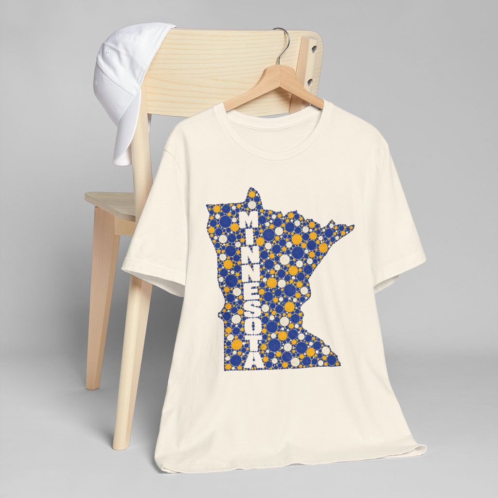 Minnesota State Floral Pattern T-Shirt | Blue and Gold Minnesota Map Graphic Tee