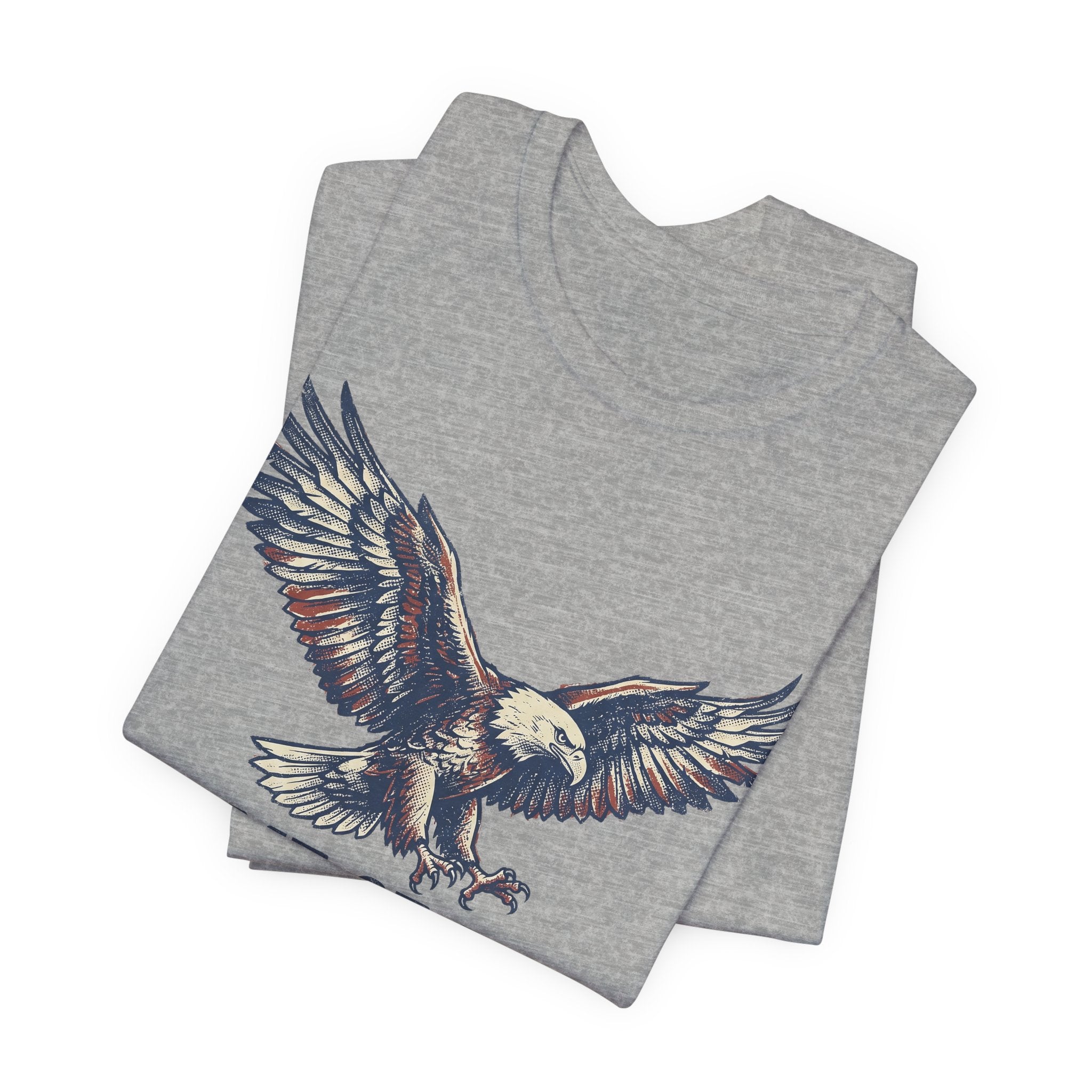 Heather gray T-shirt with partial eagle graphic across the chest
