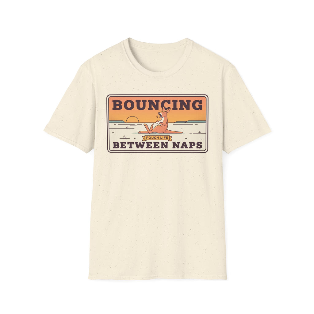 Cream kangaroo graphic T-shirt with 'Bouncing Between Naps' text