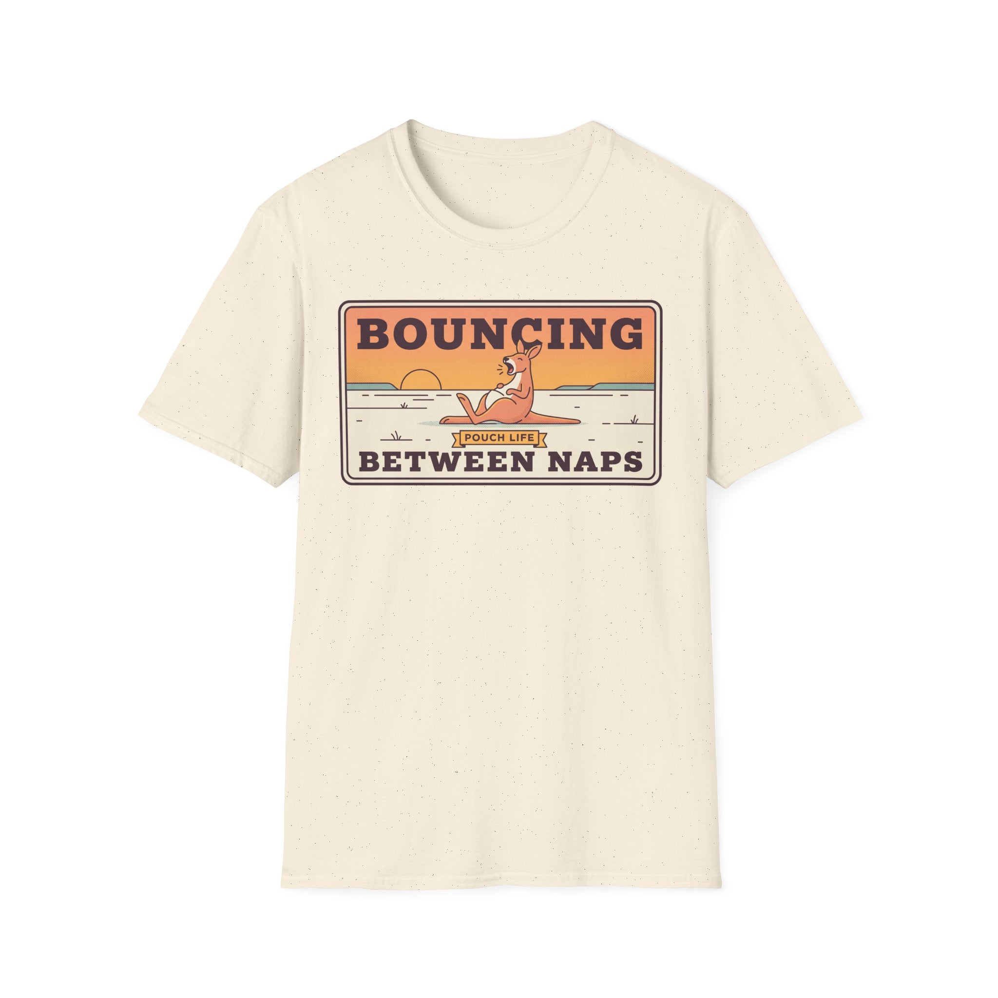 Cream kangaroo graphic T-shirt with 'Bouncing Between Naps' text