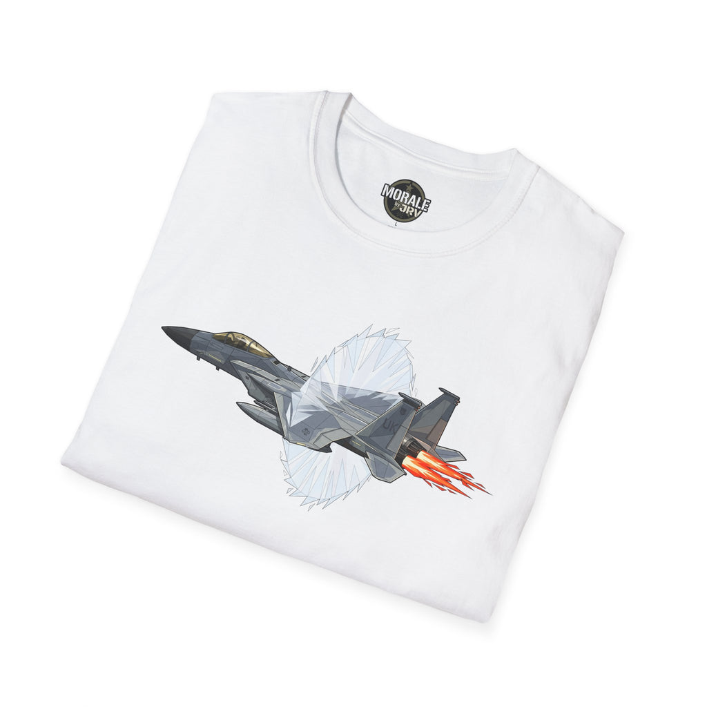 White Fighter Jet Afterburner T‑Shirt with jet and orange flame graphic