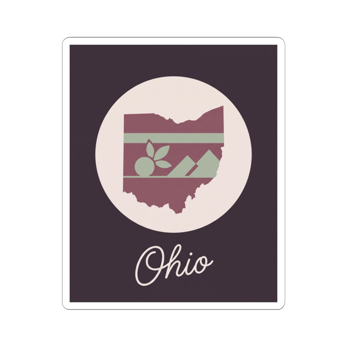 Ohio state kiss-cut decal showing Ohio map with floral stripe graphic and “Ohio” text