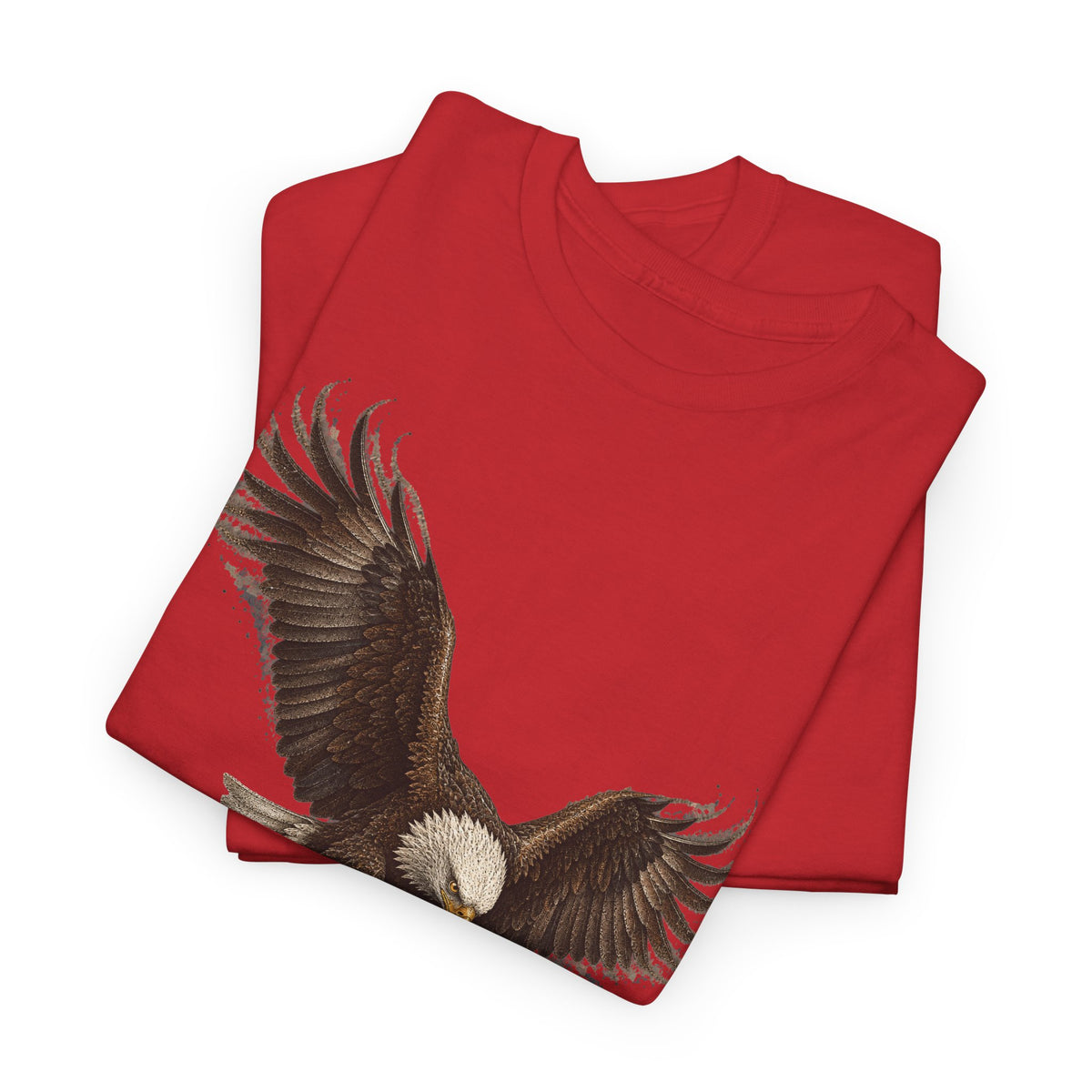 Red crew-neck short-sleeve T-shirt with distressed eagle graphic at hem