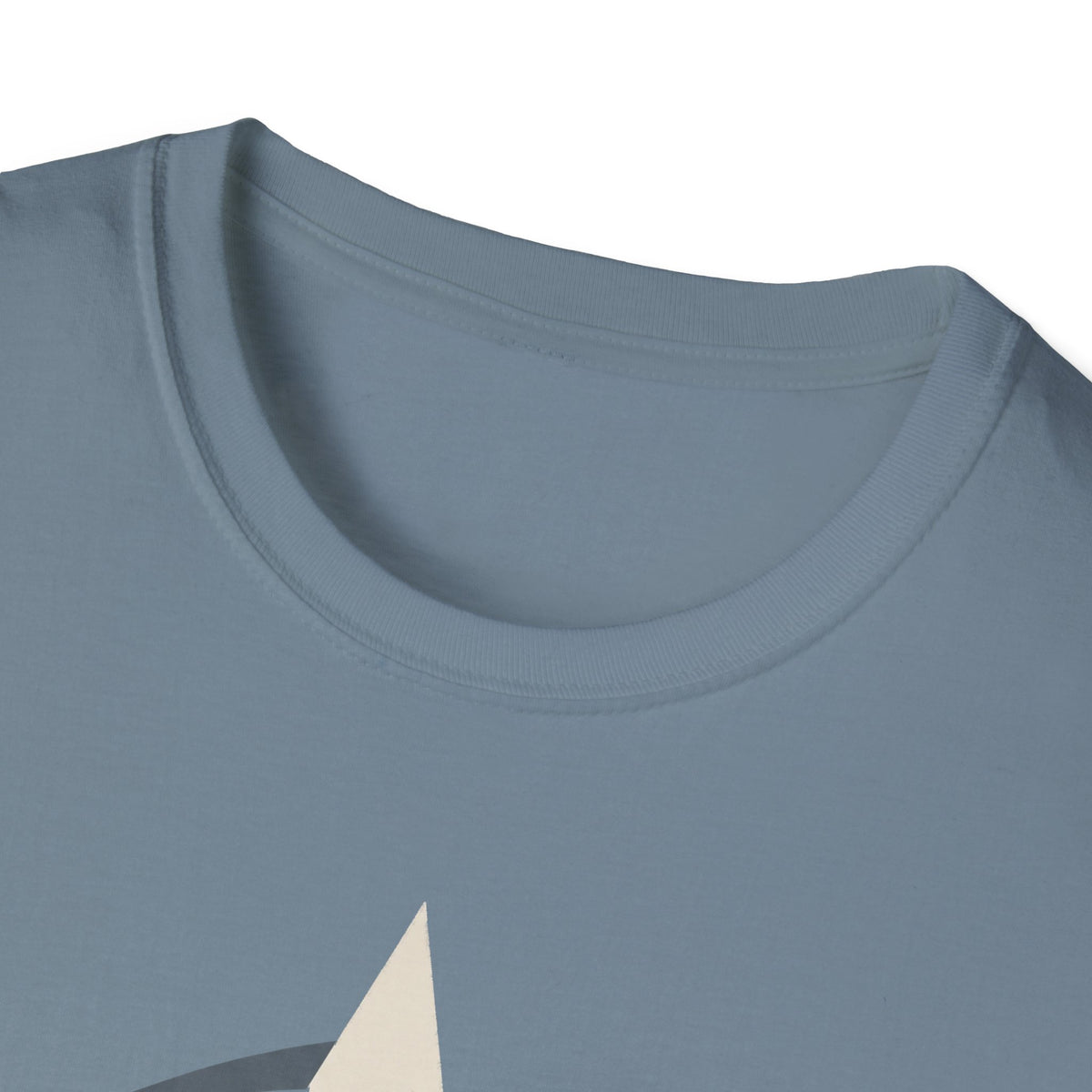 Light blue crew-neck T-shirt neckline close-up, no front graphic visible