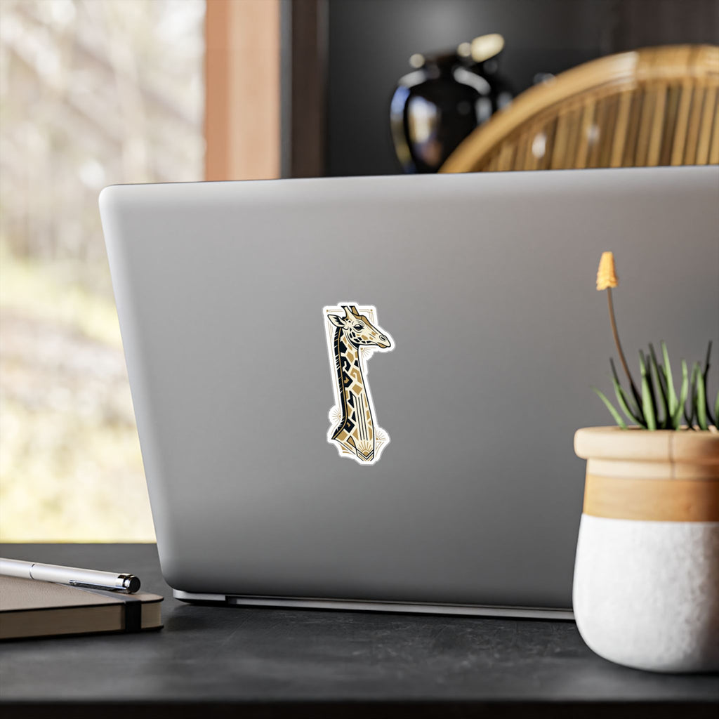 Giraffe neck sticker decal on laptop lid, Art Deco geometric giraffe illustration
