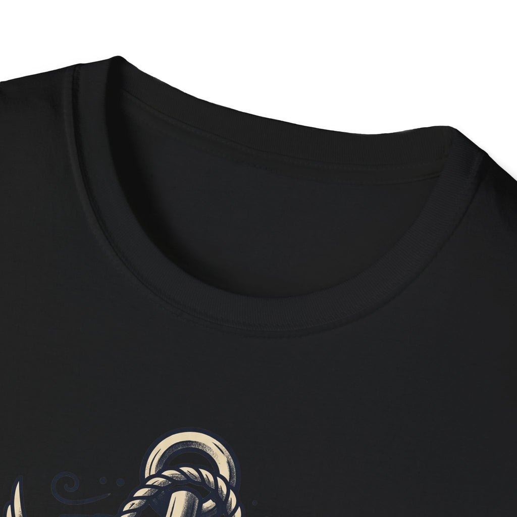 Black sailor skull anchor T-shirt, crew neck with top of nautical tattoo graphic