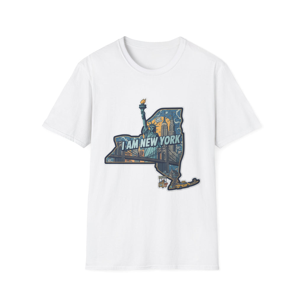 White I Am New York T-shirt with NYC skyline graphic