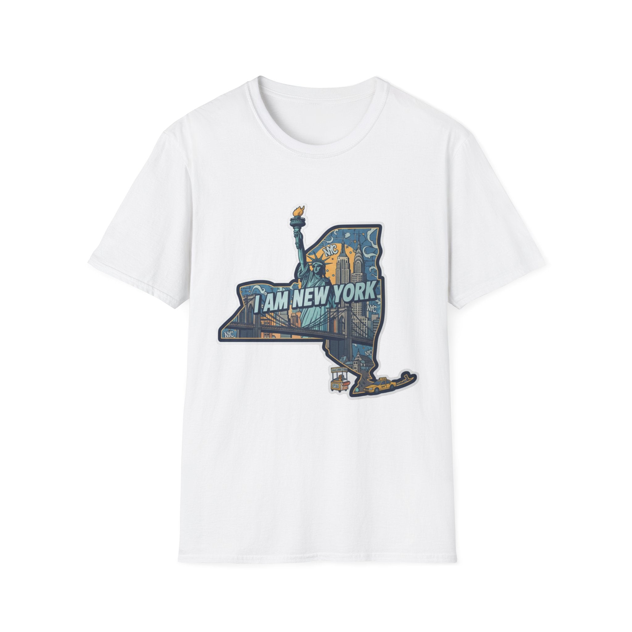 White I Am New York T-shirt with NYC skyline graphic