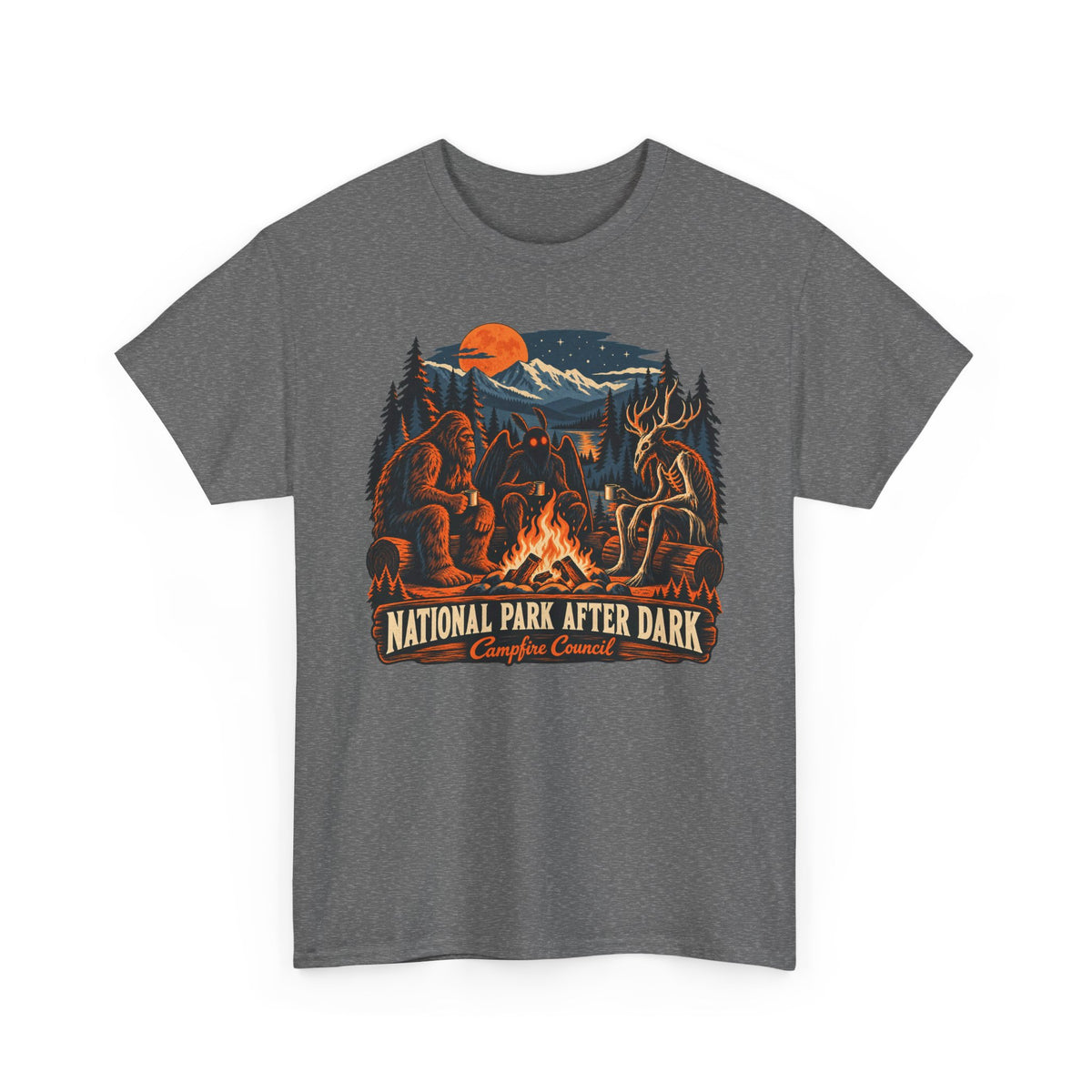 National Park After Dark Campfire Concert T-Shirt, Bear and Elk Mountain Camping Shirt for Men and Women, Hiking Gift Tee