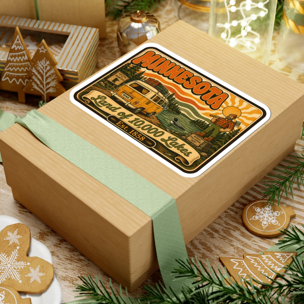 Minnesota Land of 10,000 Lakes kiss-cut sticker on gift box top