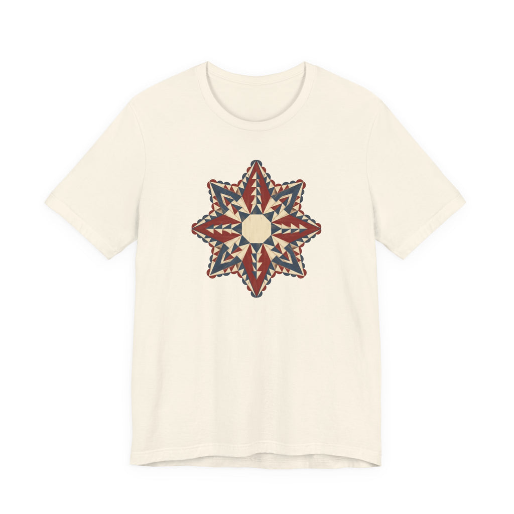 Light cream graphic tee with colorful star mandala geometric compass print