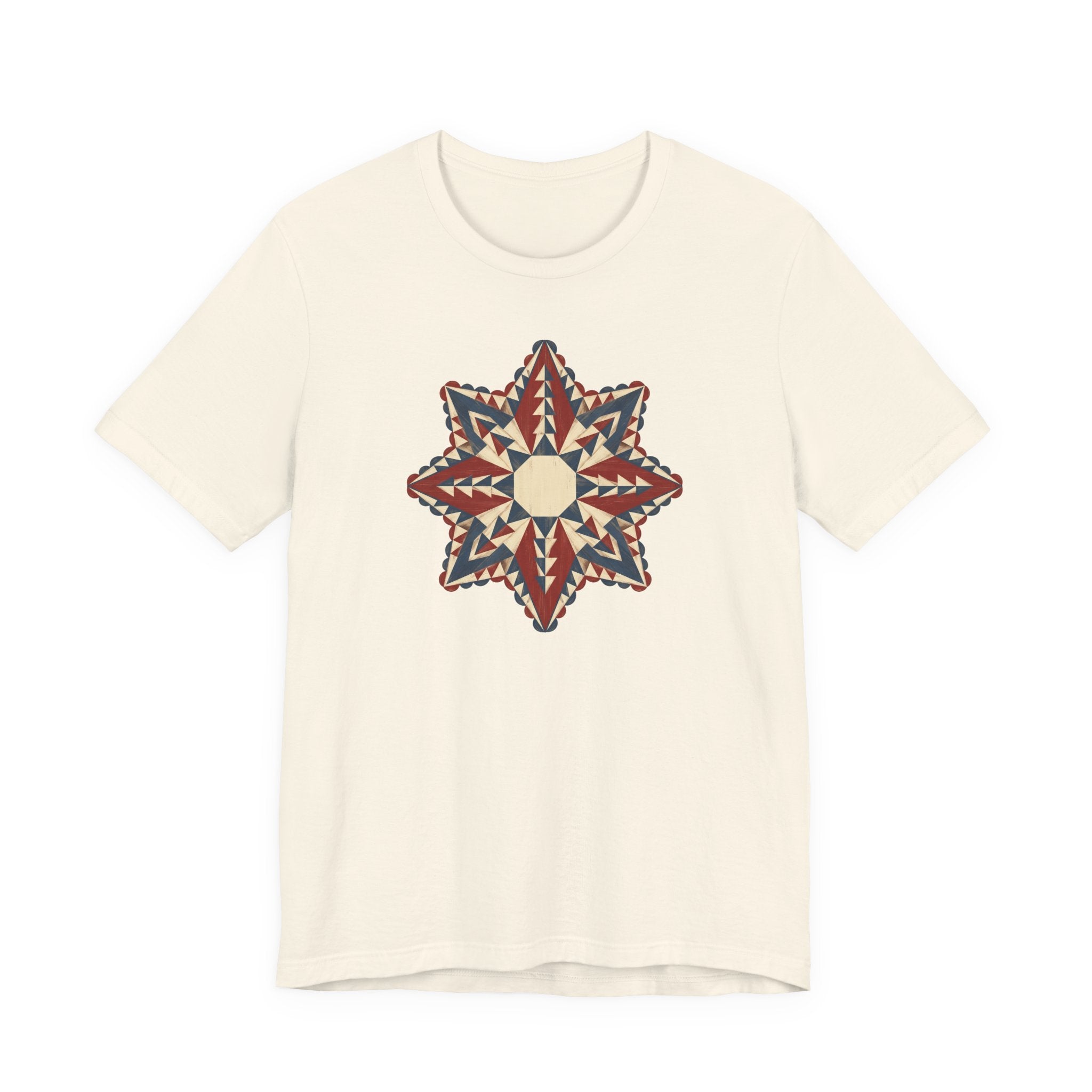 Light cream graphic tee with colorful star mandala geometric compass print