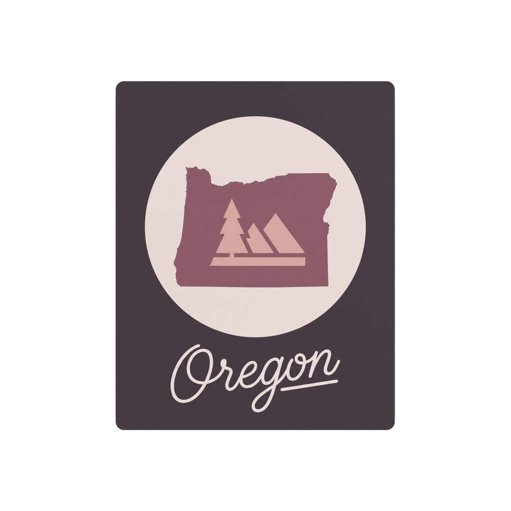 Oregon silhouette metal wall art sign with mauve landscape and Oregon script