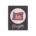 Oregon silhouette metal wall art sign with mauve landscape and Oregon script