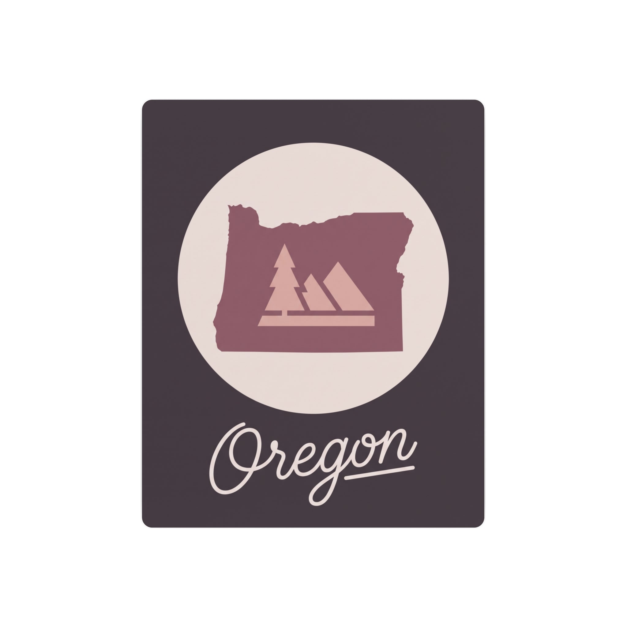 Oregon silhouette metal wall art sign with mauve landscape and Oregon script